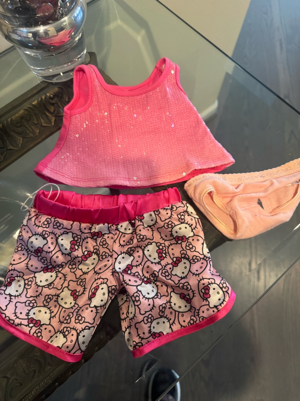 Hello Kitty Pink Sequin Crop Top & Printed Shorts Set for Build a Bear